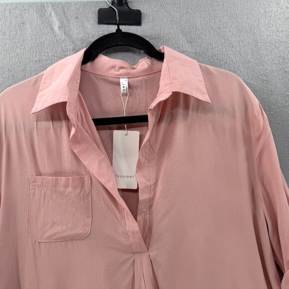 Ekouaer Tunic Top Womens S Pink Popover 3/4 Roll Tab Sleeve V-Neck Coastal Chic - Picture 2 of 8